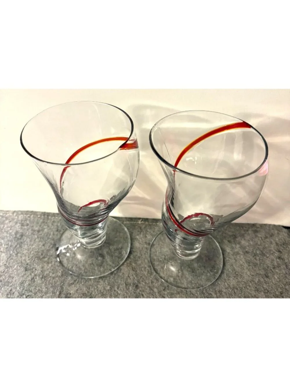 Set of 2 Pier 1 Vintage Red Tornado Swirl Parfait Glasses  6.5